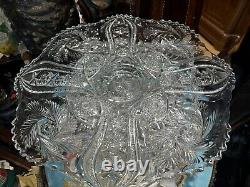 Vintage 2 Pc XL CRYSTAL CUT GLASS Punch Bowl -Magnificent