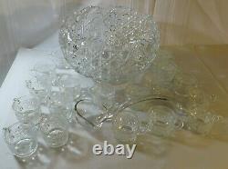 Vintage 20PC L. E. Smith Crystal Scalloped Daisy Hobstar & Button Punch Bowl SET