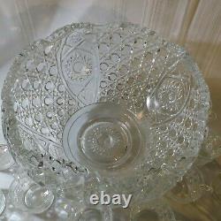 Vintage 20PC L. E. Smith Crystal Scalloped Daisy Hobstar & Button Punch Bowl SET