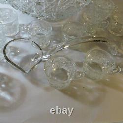 Vintage 20PC L. E. Smith Crystal Scalloped Daisy Hobstar & Button Punch Bowl SET