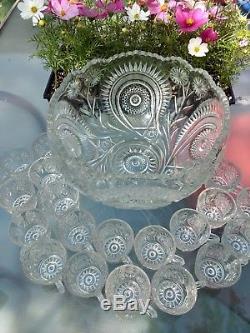 Vintage 20pc Colony Punch Bowl Set With 19 Cups Star & Pinwheel Pattern