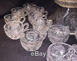 Vintage 26pc Huge L E Smith Pressed Glass Colony PUNCH BOWL & Cups Star Pinwheel