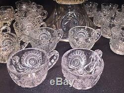 Vintage 26pc Huge L E Smith Pressed Glass Colony PUNCH BOWL & Cups Star Pinwheel