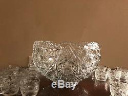 Vintage 30 piece Art Deco pressed glass Punch bowl set daisy and button pattern