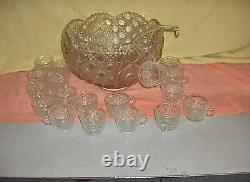 Vintage 38 Pc L E Smith Button Daisy Large Glass Punch Bowl 18 Cups Glass Ladle