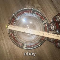Vintage 7-pc Set by Houze Cera 6 Merry Christmas Holly Glasses & Punch Bowl