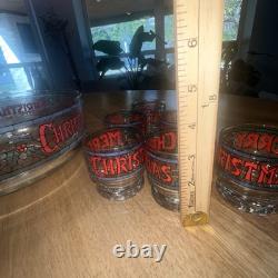 Vintage 7-pc Set by Houze Cera 6 Merry Christmas Holly Glasses & Punch Bowl
