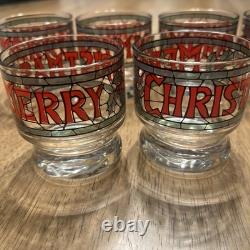 Vintage 7-pc Set by Houze Cera 6 Merry Christmas Holly Glasses & Punch Bowl