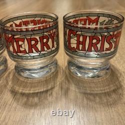 Vintage 7-pc Set by Houze Cera 6 Merry Christmas Holly Glasses & Punch Bowl