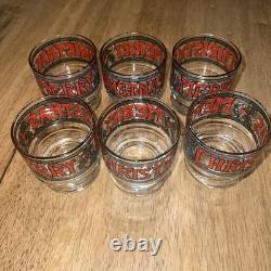 Vintage 7-pc Set by Houze Cera 6 Merry Christmas Holly Glasses & Punch Bowl