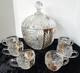 Vintage 8-Pc Anna Hutte Germany Rosaline 24% Lead Crystal Punch Bowl & 6 Cups