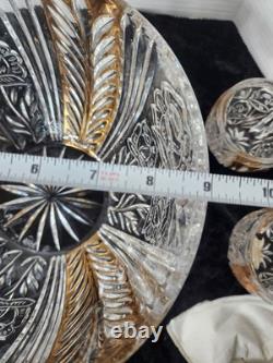 Vintage 8-Pc Anna Hutte Germany Rosaline 24% Lead Crystal Punch Bowl & 6 Cups