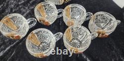 Vintage 8-Pc Anna Hutte Germany Rosaline 24% Lead Crystal Punch Bowl & 6 Cups