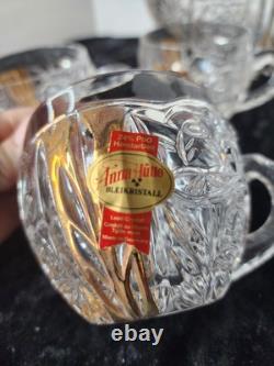 Vintage 8-Pc Anna Hutte Germany Rosaline 24% Lead Crystal Punch Bowl & 6 Cups