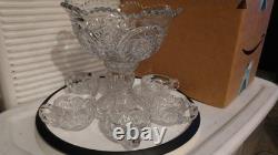 Vintage 8-piece EAPG 10x 10Punch SetPunch Bowl x1, Stand x1, Cup x6- Used/G
