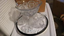 Vintage 8-piece EAPG 10x 10Punch SetPunch Bowl x1, Stand x1, Cup x6- Used/G Vintage 8-piece EAPG 10x 10Punch SetPunch Bowl x1, Stand x1, Cup x6- Used/G