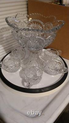 Vintage 8-piece EAPG 10x 10Punch SetPunch Bowl x1, Stand x1, Cup x6- Used/G