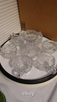 Vintage 8-piece EAPG 10x 10Punch SetPunch Bowl x1, Stand x1, Cup x6- Used/G