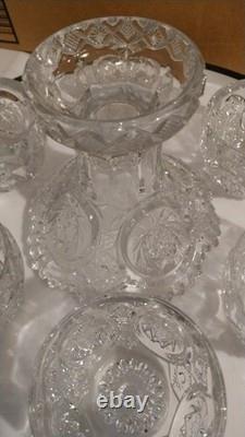 Vintage 8-piece EAPG 10x 10Punch SetPunch Bowl x1, Stand x1, Cup x6- Used/G