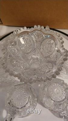 Vintage 8-piece EAPG 10x 10Punch SetPunch Bowl x1, Stand x1, Cup x6- Used/G