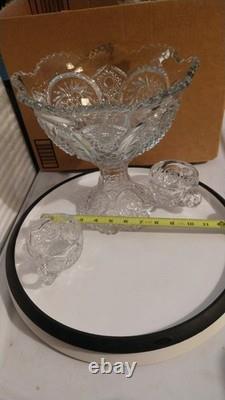 Vintage 8-piece EAPG 10x 10Punch SetPunch Bowl x1, Stand x1, Cup x6- Used/G