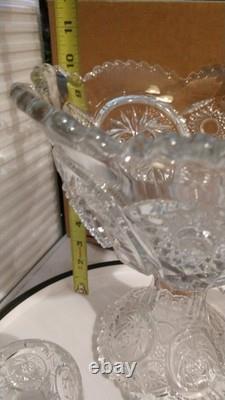 Vintage 8-piece EAPG 10x 10Punch SetPunch Bowl x1, Stand x1, Cup x6- Used/G