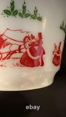 Vintage 9 Piece Egg Nog Punch Bowl Cup Set Hazel Atlas Milk Glass Currier Ives