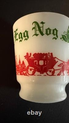 Vintage 9 Piece Egg Nog Punch Bowl Cup Set Hazel Atlas Milk Glass Currier Ives