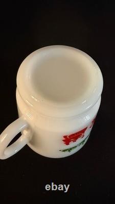 Vintage 9 Piece Egg Nog Punch Bowl Cup Set Hazel Atlas Milk Glass Currier Ives