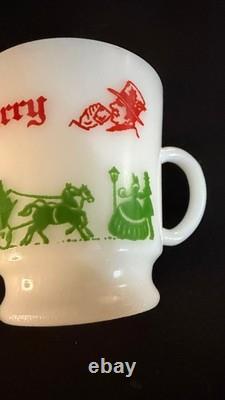 Vintage 9 Piece Egg Nog Punch Bowl Cup Set Hazel Atlas Milk Glass Currier Ives