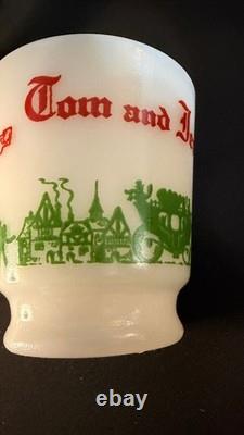 Vintage 9 Piece Egg Nog Punch Bowl Cup Set Hazel Atlas Milk Glass Currier Ives