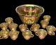 Vintage Amber Carnival Glass Punch Bowl And 12 Cups No Matching Ladle