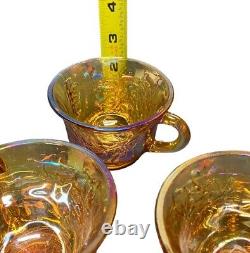 Vintage Amber Carnival Glass Punch Bowl And 12 Cups No Matching Ladle