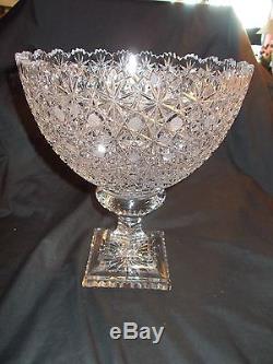 Vintage American Brilliant Cut Glass Large Compote Punch Bowl Stunning