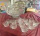 Vintage American Fostoria Large 18 inch Punch Bowl With Pedestal & 12 Cups
