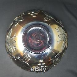 Vintage Amethyst Carnival Glass Dugan, Punch Bowl Many Fruit pattern 8 Glass