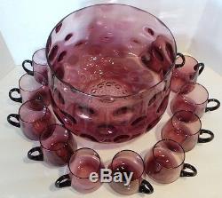 Vintage Amethyst Purple Glass Punch Bowl 11 Glass Set