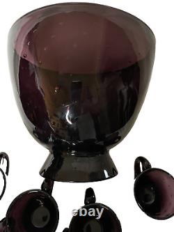 Vintage Amethyst/Purple Italy Glass Controlled Bubble Hand blown Punch Bowl Set