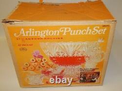 Vintage Anchor Hocking Arlington Glass Clear Punch Bowl Set in the Original Box
