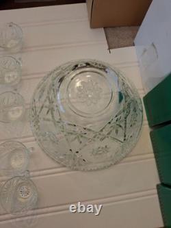 Vintage Anchor Hocking EAPC Punch Bowl 24 Cups Clear Serving Set Wedding Shower