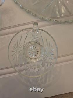 Vintage Anchor Hocking EAPC Punch Bowl 24 Cups Clear Serving Set Wedding Shower