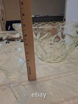 Vintage Anchor Hocking EAPC Punch Bowl 24 Cups Clear Serving Set Wedding Shower