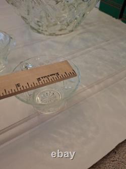 Vintage Anchor Hocking EAPC Punch Bowl 24 Cups Clear Serving Set Wedding Shower