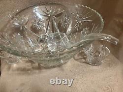 Vintage Anchor Hocking Early American Prescut Star Of David Punch Bowl Set