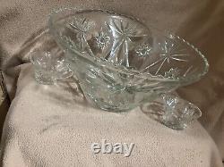 Vintage Anchor Hocking Early American Prescut Star Of David Punch Bowl Set