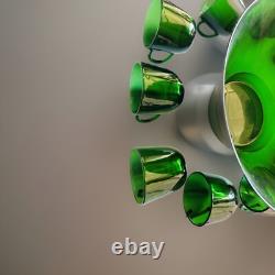 Vintage Anchor Hocking Emerald Large Set Punch Bowl (16) Pc