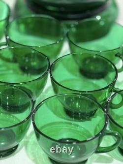 Vintage Anchor Hocking Forest Green Punch Bowl Set 14 Piece PERFECT CONDITIO