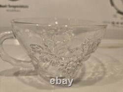 Vintage Anchor Hocking Grape Design Glass Punch Bowl with 7 Cups and Hooks Ladle