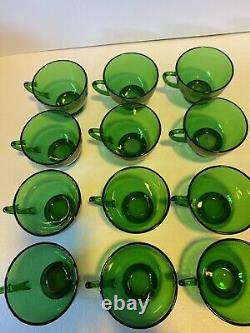 Vintage Anchor Hocking Green Punch Bowl Set with 12 Cups Christmas Punch Bowl