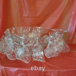 Vintage Anchor Hocking Punch Bowl Complete 12 Serving Set With Box
